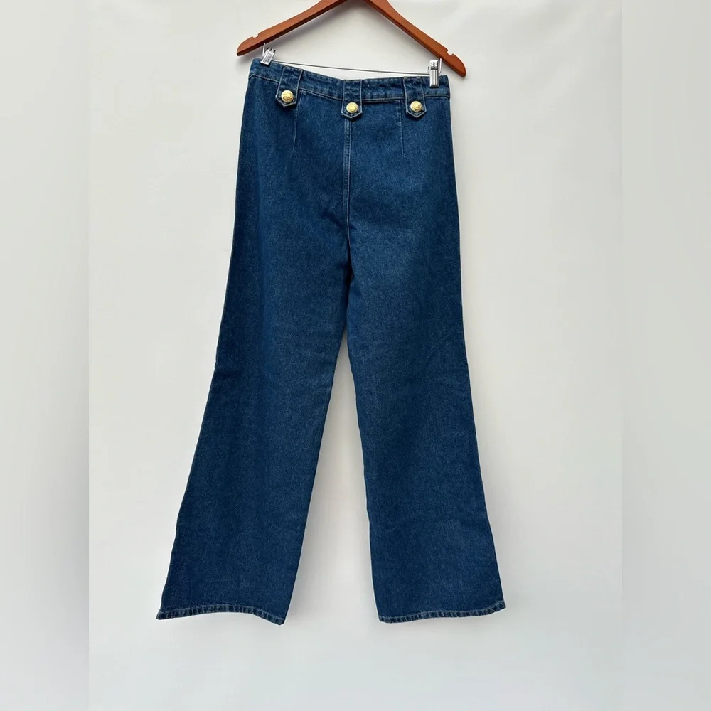 Exquise Aleron Wide Leg Jeans Womens 6 High Rise Button Sailor Blue Denim - Picture 9 of 12